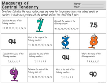 worksheets measures tendency central notes hunts guided scavenger preview