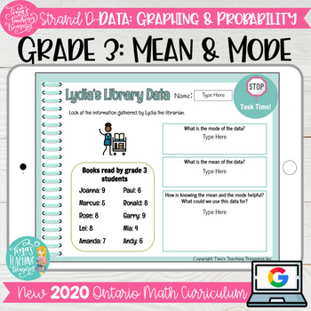 Preview of Mean & Mode Grade 3 2020 Ontario Math- DIGITAL Google Slides :Strand D Data