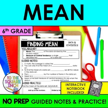 Preview of Mean Notes & Practice | Finding Mean Guided Notes | + Interactive Notebook