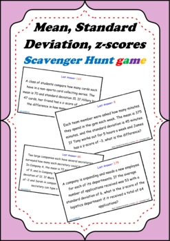 Preview of Mean, Standard Deviation, z-scores Scavenger Hunt (80+ pages)