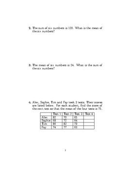 mean problem solving worksheet