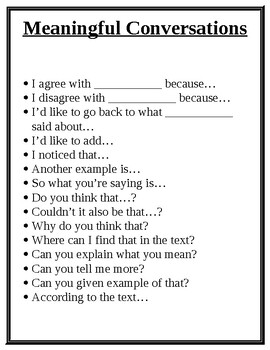 Preview of Meaningful Conversations- Discussion Sentence Starters