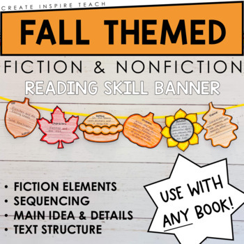Preview of Fall Reading Activity Banner | Fiction & Nonfiction | Bulletin Board Decor