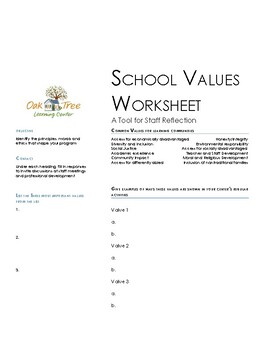 Preview of Meaningful Experiences: Professional Development (Values Worksheet)