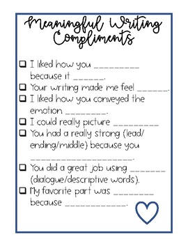 Preview of Meaningful Writing Compliments Poster
