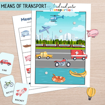 Preview of Means of Transportation Worksheets, Vehicles Flashcards Land Air Water Transport