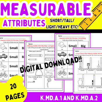 Preview of Measurable Attributes For Kindergarten K.MD.A.1 and K.MD.A.2