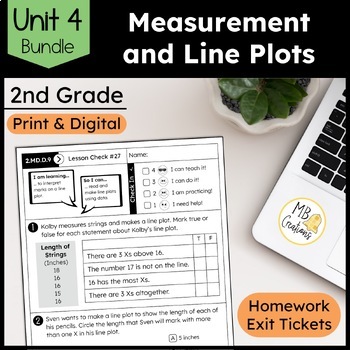 Preview of 2nd Grade Measure Length, Number Lines, & Plots Worksheets - iReady Math Unit 4