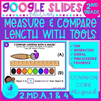 Preview of Measure Length and Compare Length Google Slides 2nd Grade Math Distance Learning