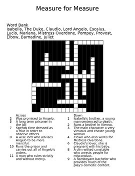 Measure for Measure Crossword by Ex Nihilo Arts and Culture TPT