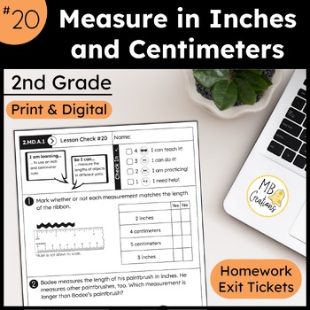 Preview of Measure Inches and Centimeters Worksheet L20 2nd Grade iReady Math Exit Tickets