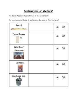 Preview of Measure things around your classroom Cm and M! (GRADE1/2)
