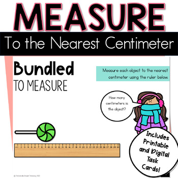 Preview of Measurement to the Nearest Centimeter 2nd Grade  Math Center Winter Task Cards