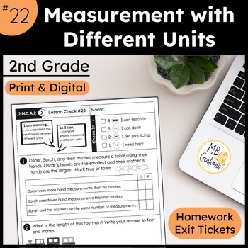 Preview of Measure with Different Units Worksheet L22 2nd Grade iReady Math Exit Tickets