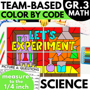 Preview of Measure with Rulers to Quarter Inch Color by Code 3rd Grade Math Science Pages