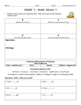 Preview of Measurement 4th-5th Grade Math Homework Part 1