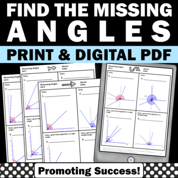 Preview of Find the Missing Angle Angles Worksheets 4th Grade Algebra Review Geometry 5th
