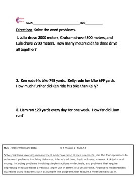 4 md a 2 measurement and data word problems 4th grade common core math sheets