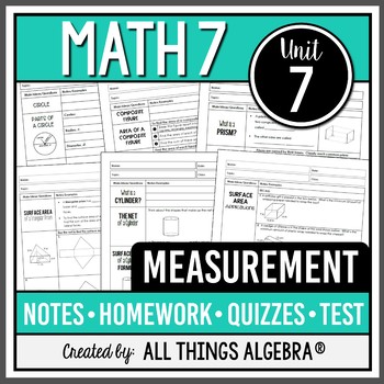 Preview of Measurement: Area and Volume (Math 7 Curriculum - Unit 7) | All Things Algebra®