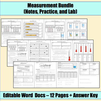 Preview of Measurement Bundle (Notes, Practice worksheets, and Hands-On Lab)
