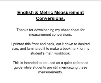 Preview of Measurement Cheat Sheet