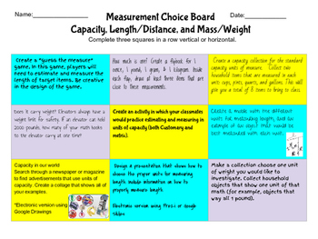 Measurement Choice Board by Wildcat | TPT