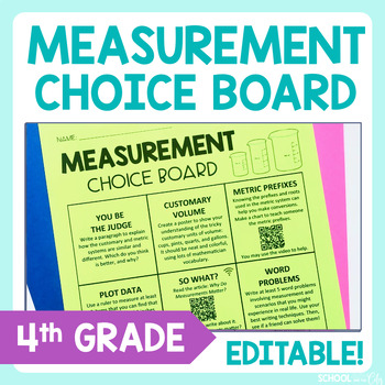 Preview of Measurement 4th Grade Math Choice Board - Editable Extension Activities