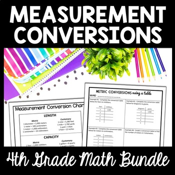 Preview of Measurement Conversions Worksheets, 4th Grade Metric & Customary Unit Practice