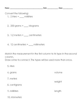 Preview of Measurement Conversion Quiz (Metric and Customary)
