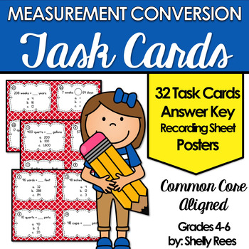 Preview of Measurement Conversion Task Card and Poster Set - Customary & Metric