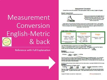 Preview of Measurement Conversions Handout with Examples (English and Metric)
