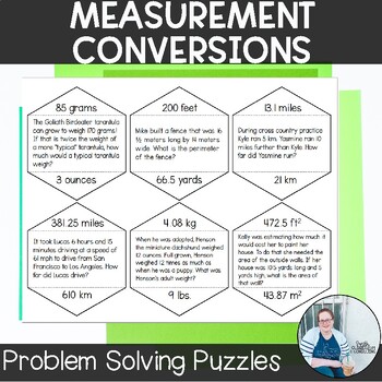Preview of Measurement Conversions Problem Solving Puzzles TEKS 7.4e Math Station