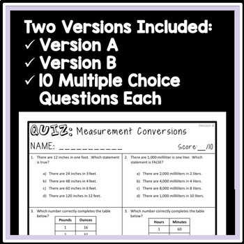 measurement conversions quiz 4th grade unit conversions assessment 4
