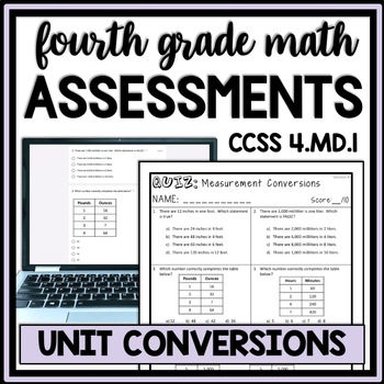 Preview of Converting Units of Measurement Assessment, 4th Grade Conversions Test Quiz