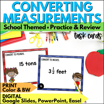 Preview of Measurement Conversions Task Cards - Math Practice & Measurement Review Activity