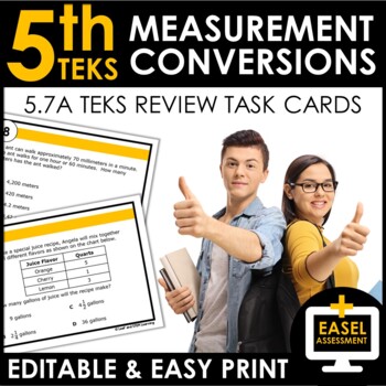 Preview of Measurement Conversions Task Cards | TEKS 5.7A Review | EDITABLE