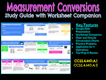 Preview of Measurement Conversions Unit Study Guide, Review and Practice