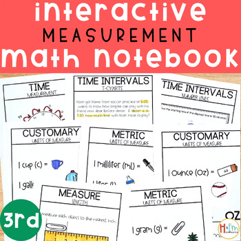 Preview of Measurement Math Notebook │ Customary & Metric │Time │Interactive │ 3rd Grade