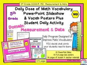 Preview of Measurement & Data Math Word Wall Posters and PPT Slideshow  5th Grade