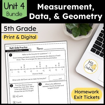 Preview of 5th Grade Measurement Conversions, Data, Geometry Worksheets -iReady Math Unit 4