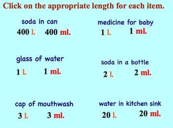 Measurement Estimation Liters Milliliters Metric Smartboard Lesson