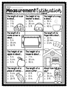 Preview of Measurement Estimation Worksheet