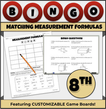 Preview of BINGO Review Game: Measurement Formulas (8th Grade) - PRINTABLE
