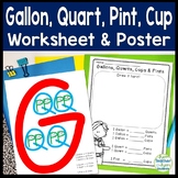 Gallons, Quarts, Pints and Cups Worksheet and Poster | Mea