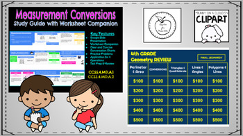 Preview of Measurement Unit Study Guide, Practice Pages & Geometry Review Game BUNDLE