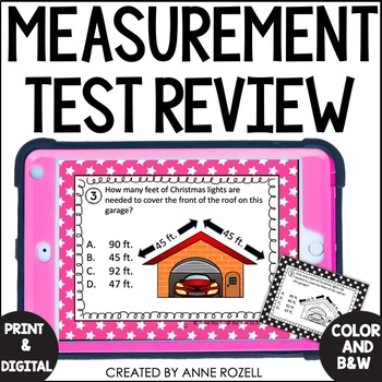 Preview of Measurement Test Review Task Cards | 3rd Grade