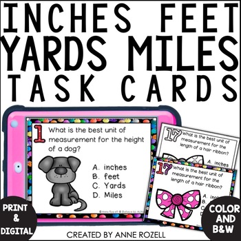 Preview of Measuring Length Inches, Feet, Yards, Miles Task Cards