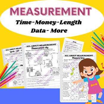 Preview of 2nd Grade Measurement Worksheets / Length, Height, Time, Money, and Graph