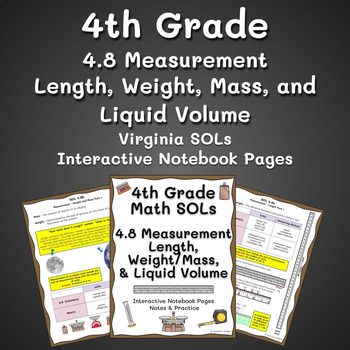 Preview of Measurement (Length, Weight, Mass, & Volume) Math SOL 4.8 Interactive Notebook