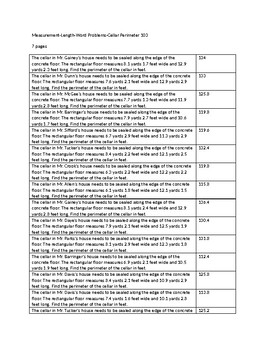 Preview of Measurement-Length-Word Problems-Cellar Perimeter 103